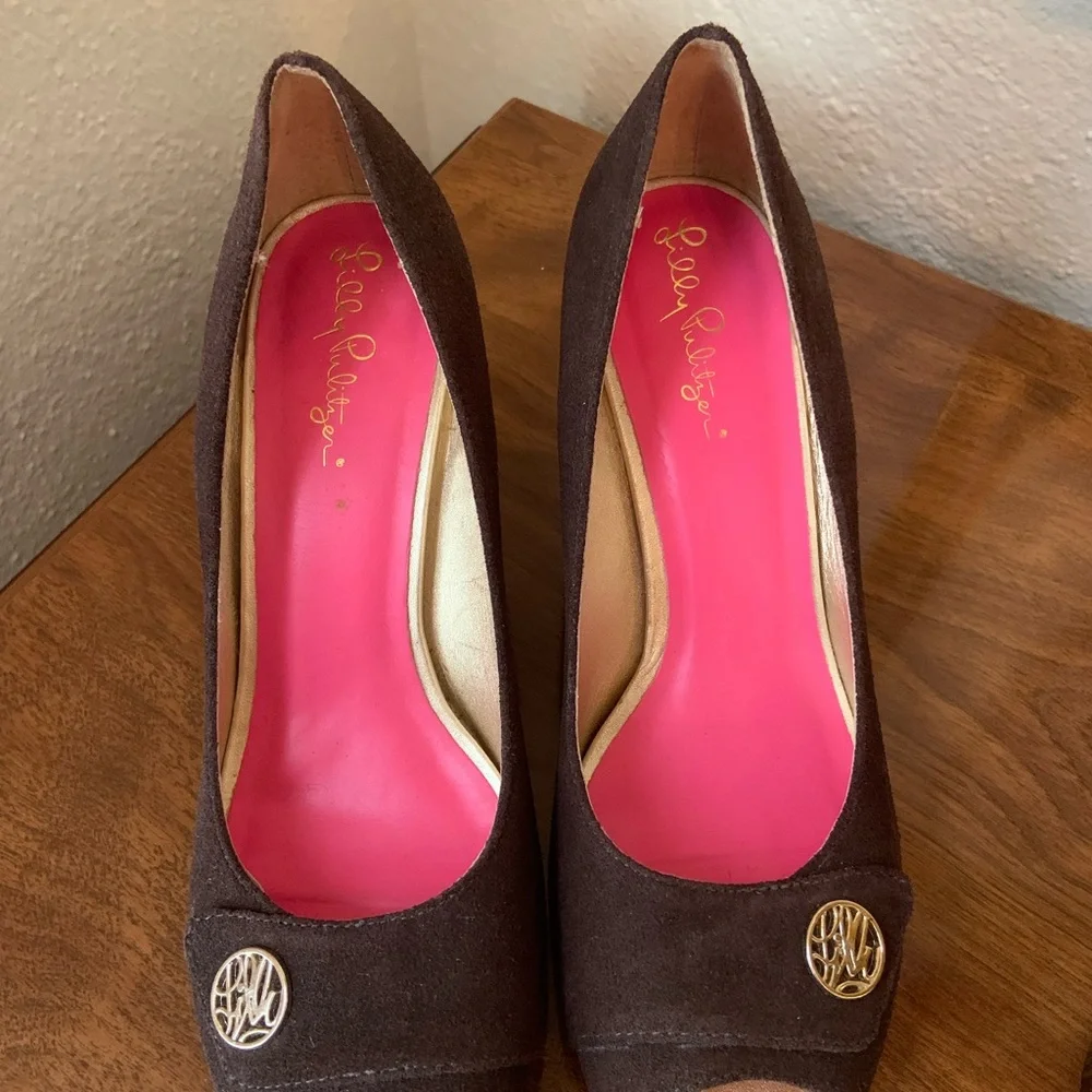 Lilly Pulitzer Brown Peep-Toe Wedges - Picture 4 of 7